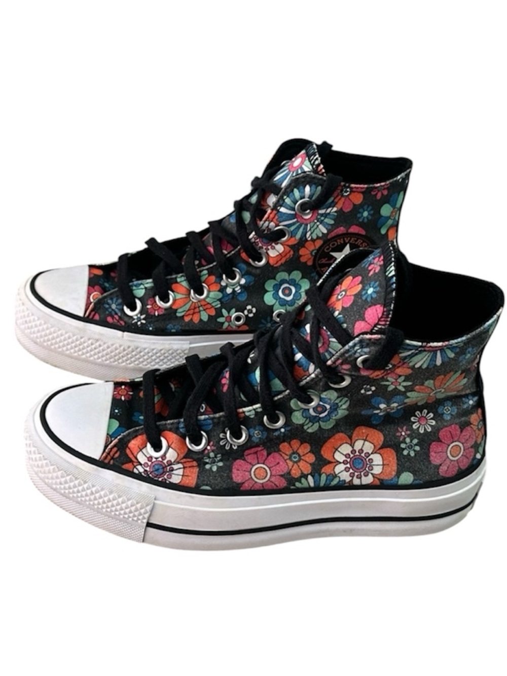 Converse Chuck Taylor black floral y2k All Star Hi Lift Platform shoes size 5.5